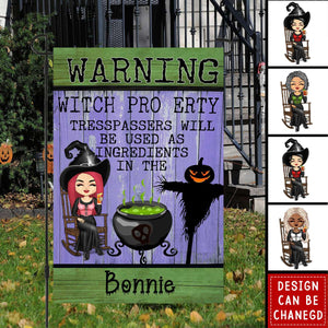 Halloween Witch Warning Trespassers Will Be Used As Ingredients - Personalized Flag