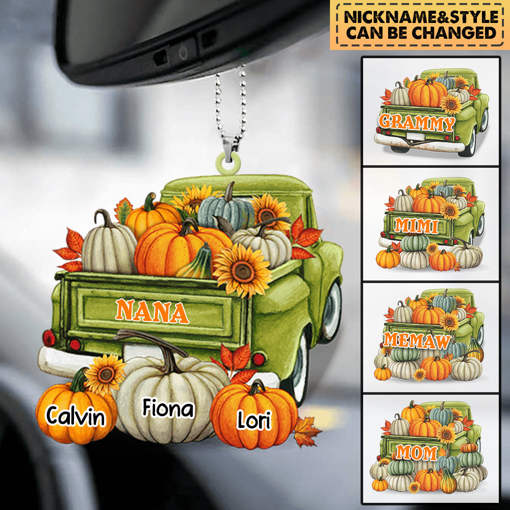 Fall Season Green Truck Grandma Personalized Ornament