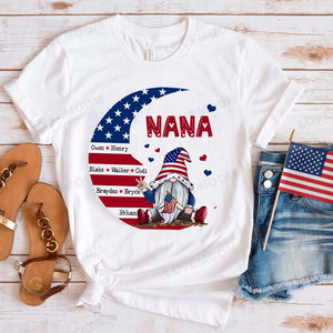 Personalized US 4th of July Grandma Kid Moon American Flag T-shirt