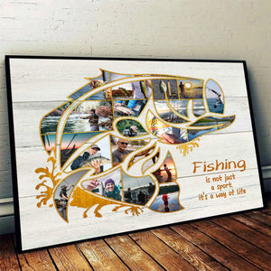 Personalized Fishing Collage Poster Canvas, Bass Fishing Wall Art, Unique Gifts For Fishermen