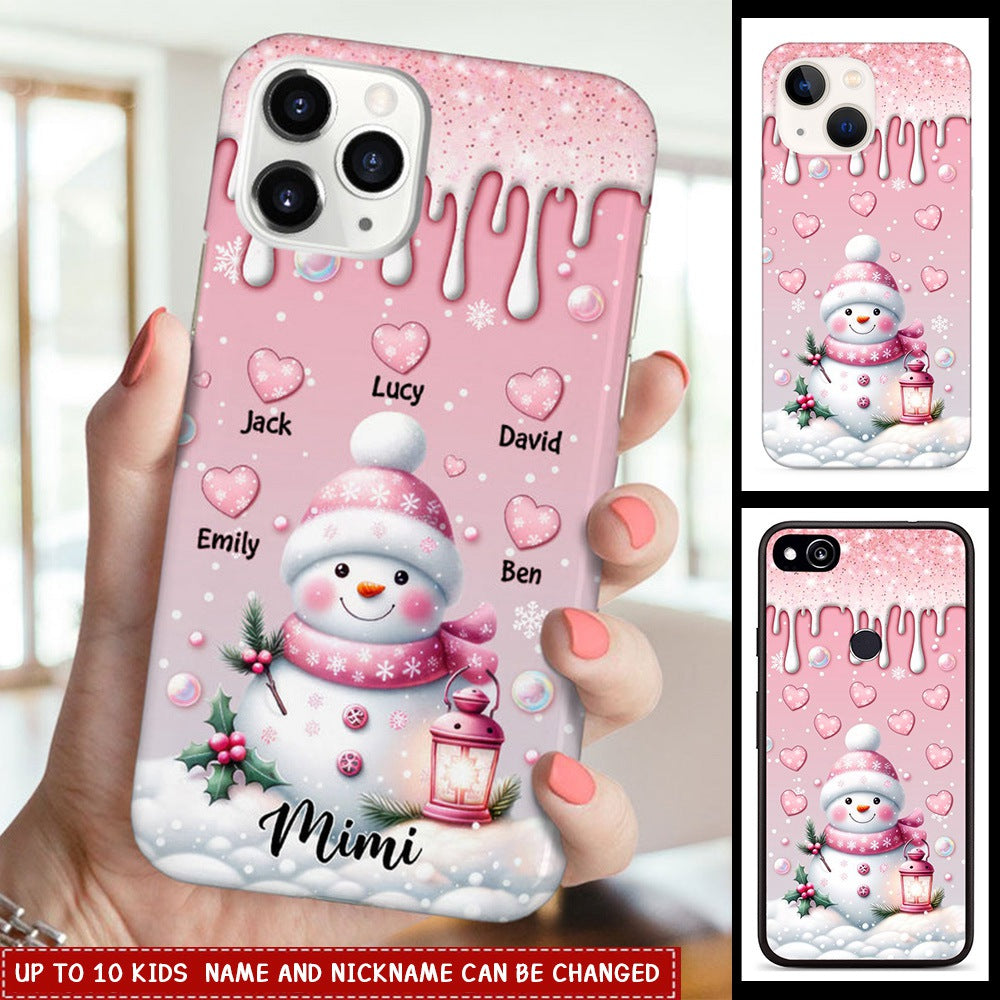 Sweet Pinky Snowman Grandma Mom Heart Kids Personalized Phone Case