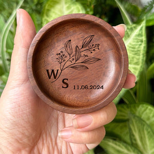 Personalized Round Wood Ring Dish, Engagement Ring Holder, Wedding Ring Dish