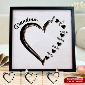 Personalized Grandma and Grandkids Heart - 2 Layers Wooden Plaque