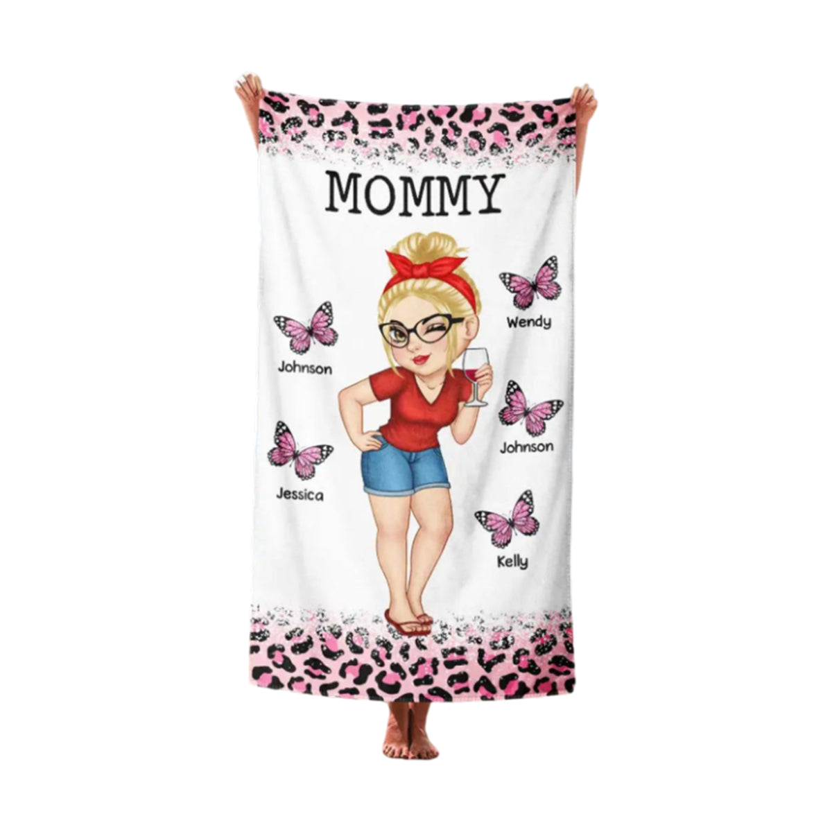 Personalized Soft Beach Towel - Butterflies Leopard Print Girl - Gift For Mom, Grandma, Kids