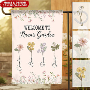 Personalized Welcome To Nana's Garden Birth Month Flowers Garden Flag