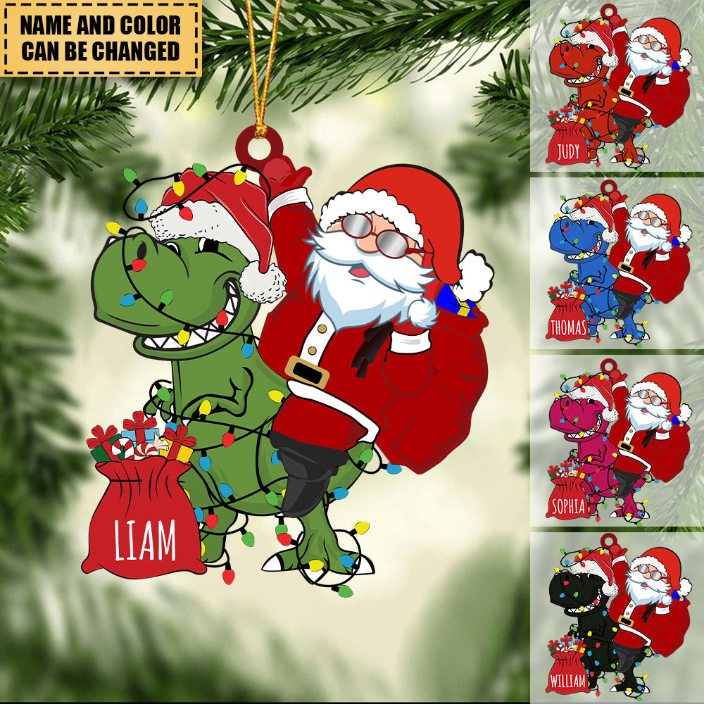 Personalized Acrylic Ornament-Santa Claus riding a dinosaur