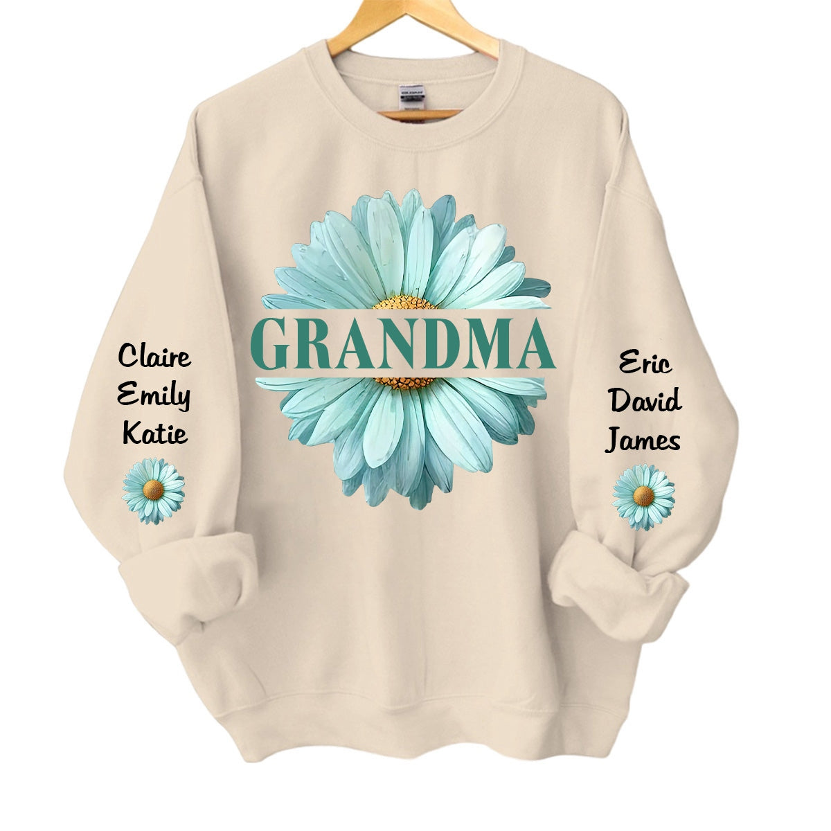 Personalized Grandma Flower Daisy Color And Grandkids Sweatshirt