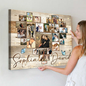 Personalized Heart Photo Collage Canvas Poster,Anniversary Gift For Couples