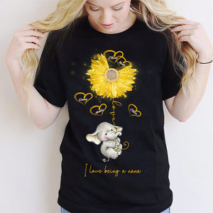 Personalized I Love Being A Nana Grandma Mom Sunflower Elephant T-shirt