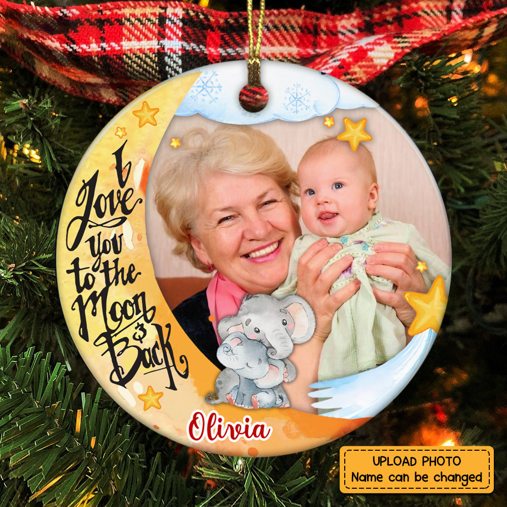 Personalized Grandchildren I Love You To The Moon Elephant Photo Circle Ornament