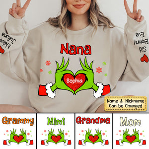 Personalized Heart Grandma Green Christmas Sweatshirt