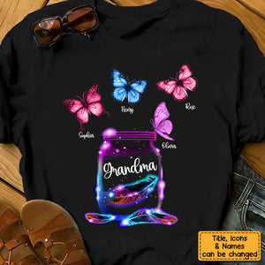 Personalized Gift for Grandma Mom Neon Butterfly T-Shirt