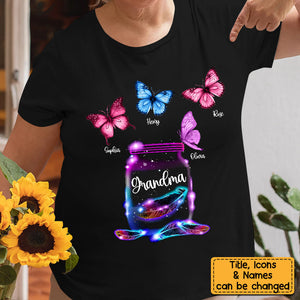 Personalized Gift for Grandma Mom Neon Butterfly T-Shirt