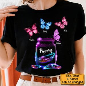 Personalized Gift for Grandma Mom Neon Butterfly T-Shirt