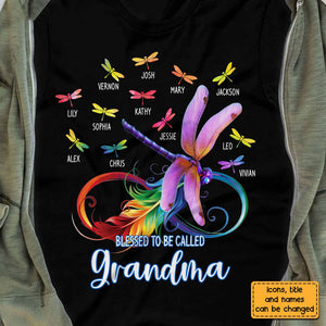 Personalized Dragonfly Blessed To Be Called Grandma T-Shirt