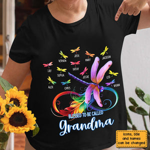 Personalized Dragonfly Blessed To Be Called Grandma T-Shirt