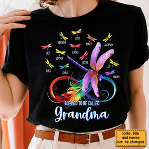 Personalized Dragonfly Blessed To Be Called Grandma T-Shirt