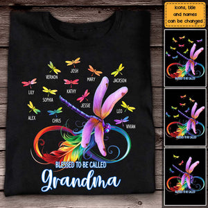 Personalized Dragonfly Blessed To Be Called Grandma T-Shirt