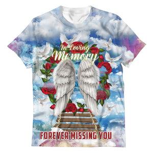 Heaven Rose Doves Blue In Loving Memory Forever Missing You Memorial Upload Photo Personalized T-shirt