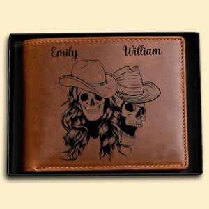 Personalized Skull Couple Gift - Genuine Premium Leather Wallet