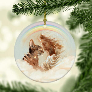 Personalized God Has You In His Arms Cat Lover Circle Ornament