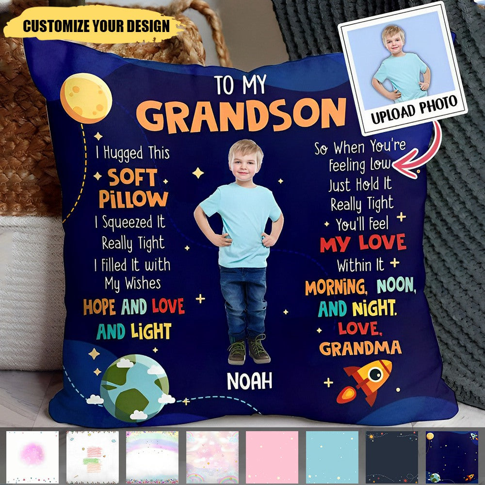 Personalized Gift For Grandson/Granddaughter Photo Hug This Pillow