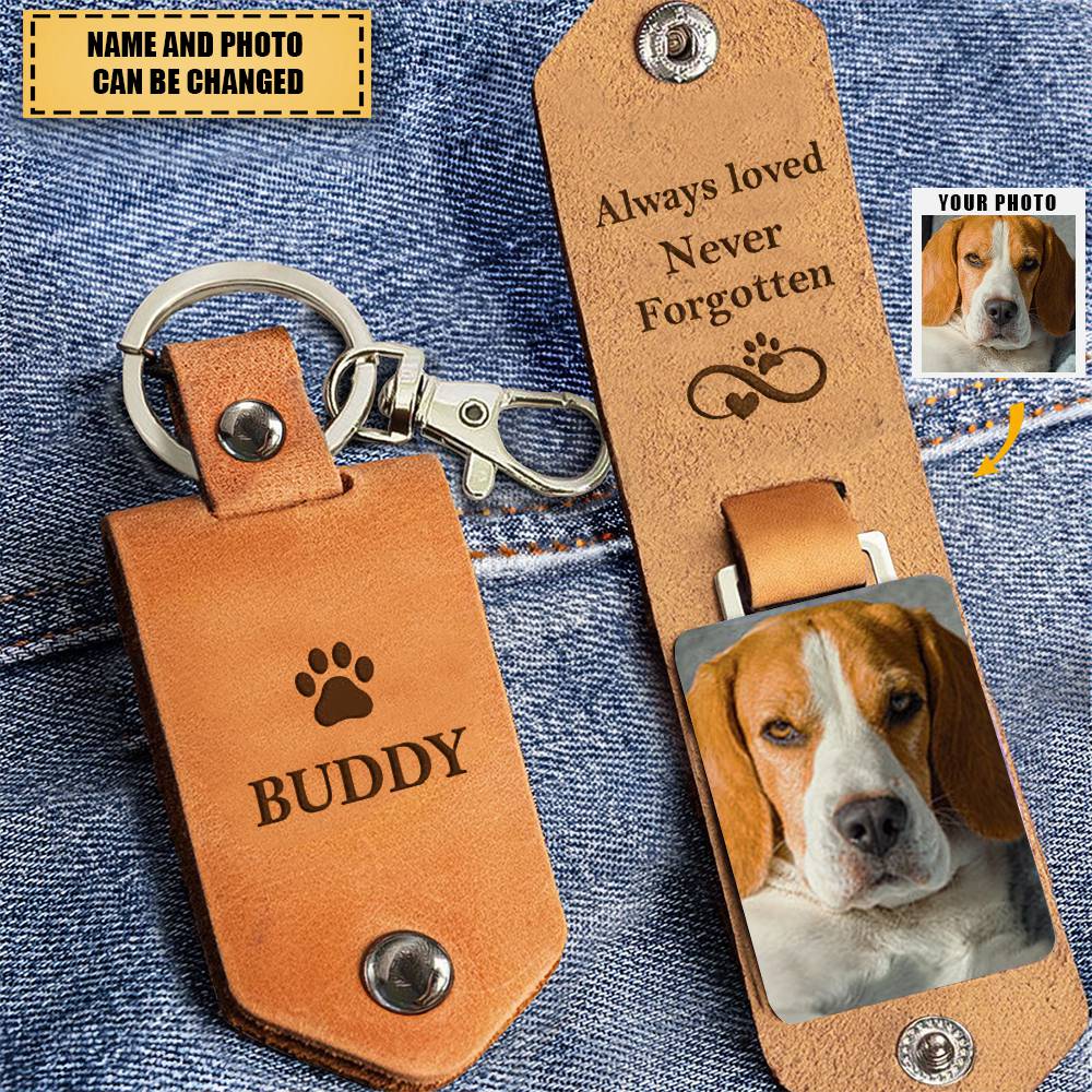 Always Loved Never Forgotten, Personalized Leather Keychain, Memorial Gifts, Custom Photo