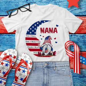 Personalized US 4th of July Grandma Kid Moon American Flag T-shirt