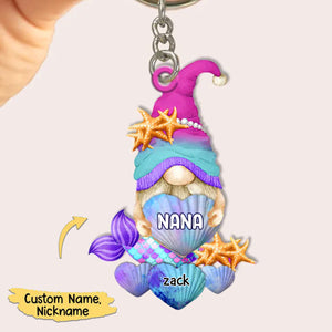 Personalized Mermaid Grandma Cute Heart Shell Grandkids Keychain, Gift for Grandmas Moms