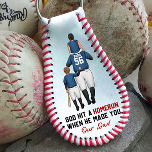 God Hit A Homerun When He Made You My Dad - Personalized Custom Leather Baseball Keychain