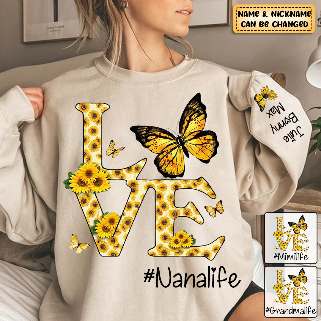 Personalized Love Grandma Life Butterfly Sunflower Sweatshirt