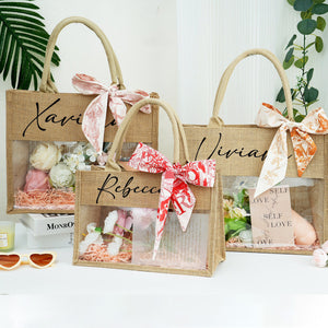 Personalized Beach Jute Tote Bag with Scarf