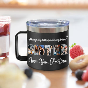 Gift For Sister/Friend/BFF/Bestie/Cousins - Personalized 14oz Stainless Steel Tumbler With Handle