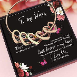 Mother's Day Gift Heart Charm Bangle with Personalized Birthstones and Names