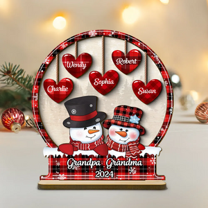 Snowman Papa Nana Heart Kids Snowball Christmas Decor - Personalized 2-Layered Wooden Plaque