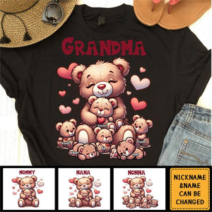 Grandma Bear With Cute Grandkids Personalized Pure cotton T-shirt