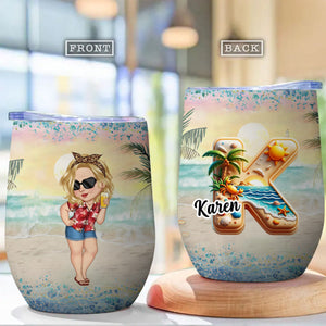 Best Summer Beach Vacation Monogram - Personalized Wine Tumbler