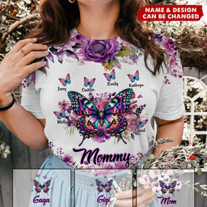 Personalized Purple & Pink Floral Butterfly Grandma T-shirt