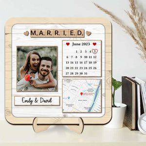 Anniversary Couple Custom Photo, Locations, Names - Personalized Wooden Plaque