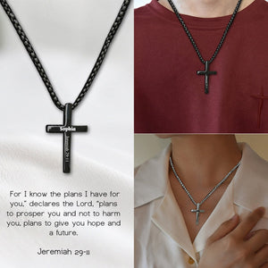 Personalized Cross Necklace Custom Engraved Pendant with Chain