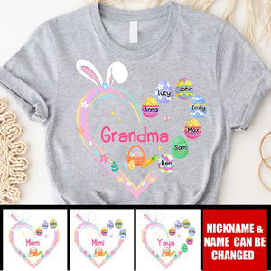 Personalized Easter Heart With Grandkids Bunny Pure Cotton T-Shirt