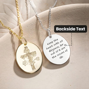 Personalized Engraved Cross Name Necklace with Birth Flower