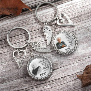 Personalized Memorial Photo Small Disc Keychain With Wings Heart Charm