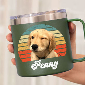 Dog Cat Vintage Retro Photo - Personalized 14oz Stainless Steel Tumbler With Handle