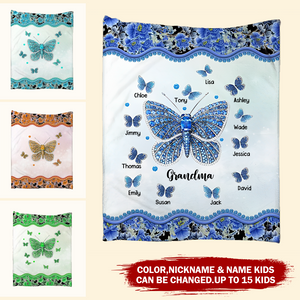 Personalized Butterflies & Flowers Grandma Kids Blanket