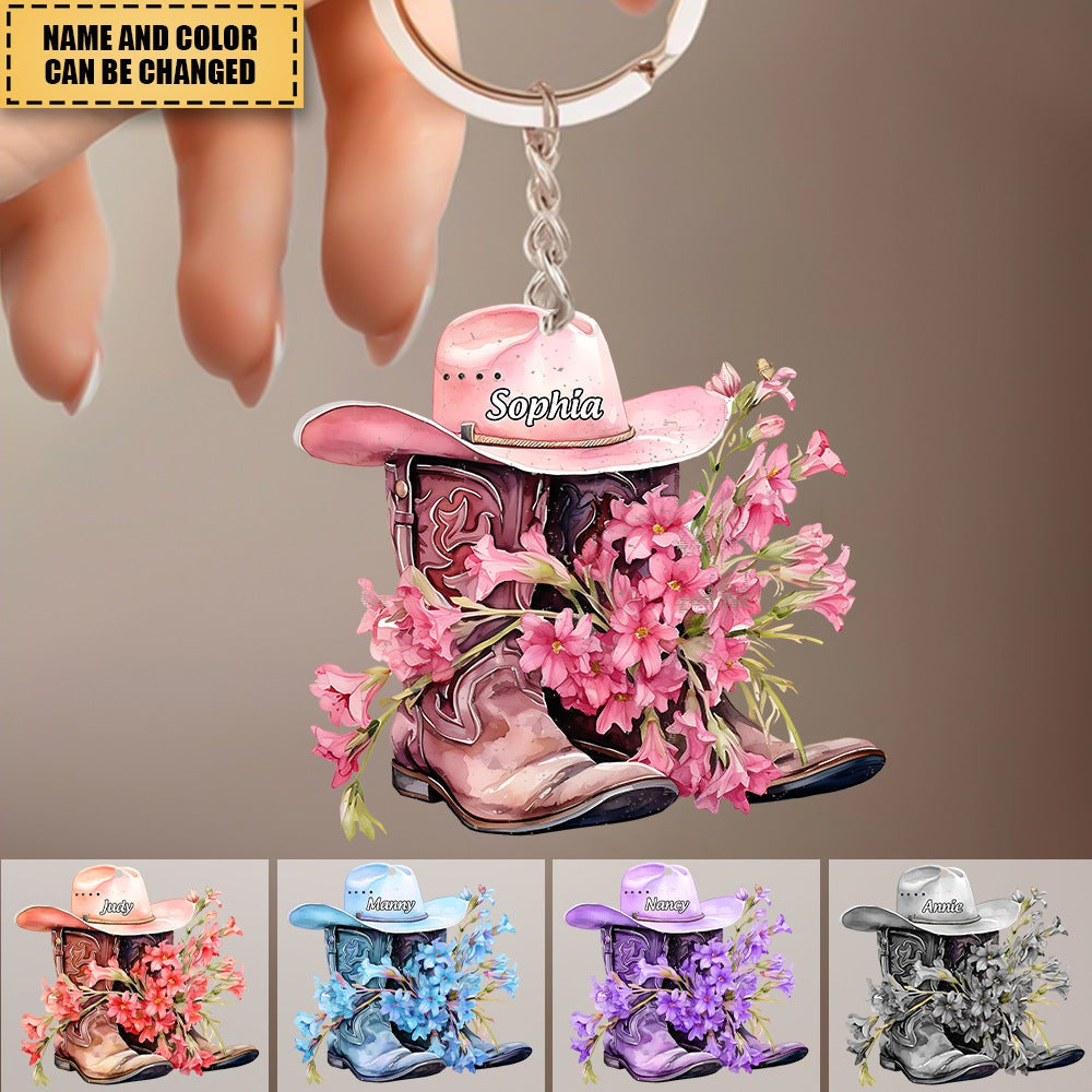 Blossom on the way,Personalized cowboy hat and Boot Twoside Acrylic Keychain