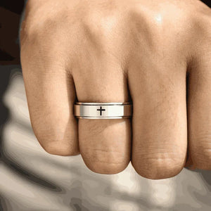 For Son-Cross Fidget Ring Anxiety Spinning Ring "Pray Through It"