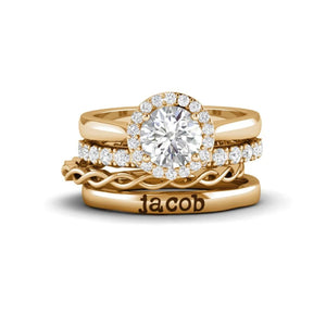 Personalized Couple Halo Engagement Ring Stack