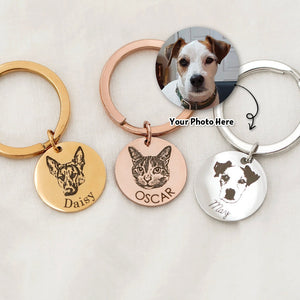 Personalized Pet Dog Cat Portrait Photo Name Key Chain