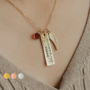 Personalized Necklace Birthstone Memorial Wing Necklace